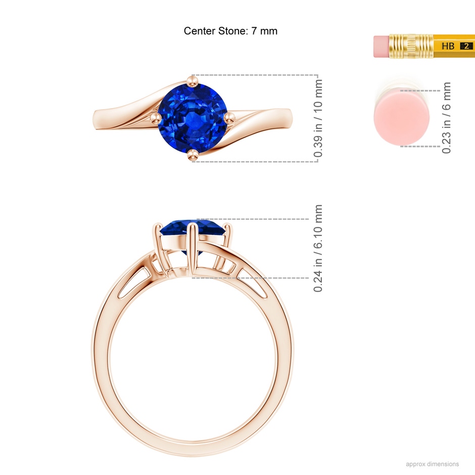 7mm AAAA Classic Round Sapphire Solitaire Bypass Ring in Rose Gold ruler
