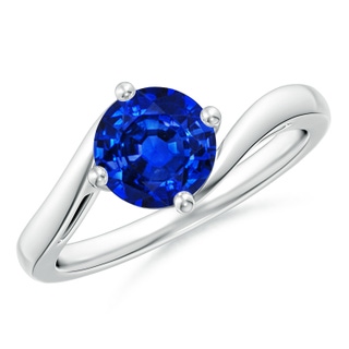 7mm AAAA Classic Round Sapphire Solitaire Bypass Ring in S999 Silver