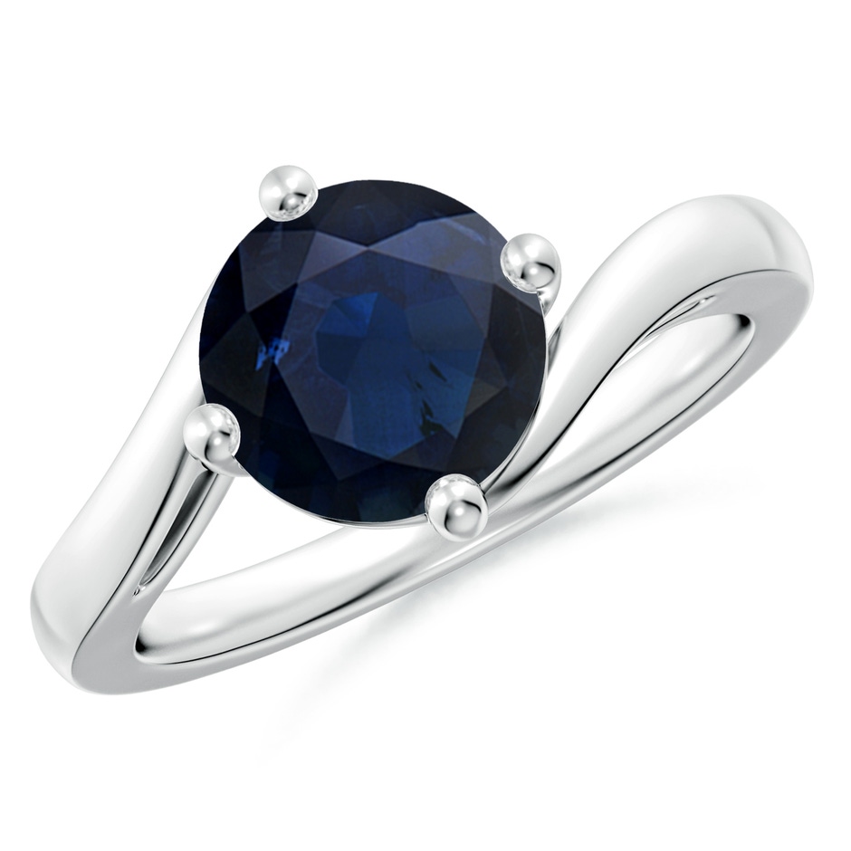 8mm A Classic Round Sapphire Solitaire Bypass Ring in 18K White Gold 