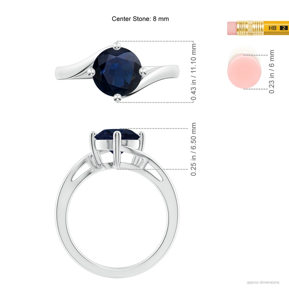 8mm A Classic Round Sapphire Solitaire Bypass Ring in 18K White Gold ruler
