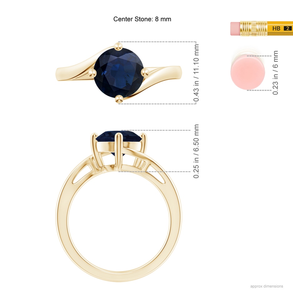 8mm A Classic Round Sapphire Solitaire Bypass Ring in 18K Yellow Gold ruler