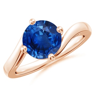 8mm AAA Classic Round Sapphire Solitaire Bypass Ring in 18K Rose Gold