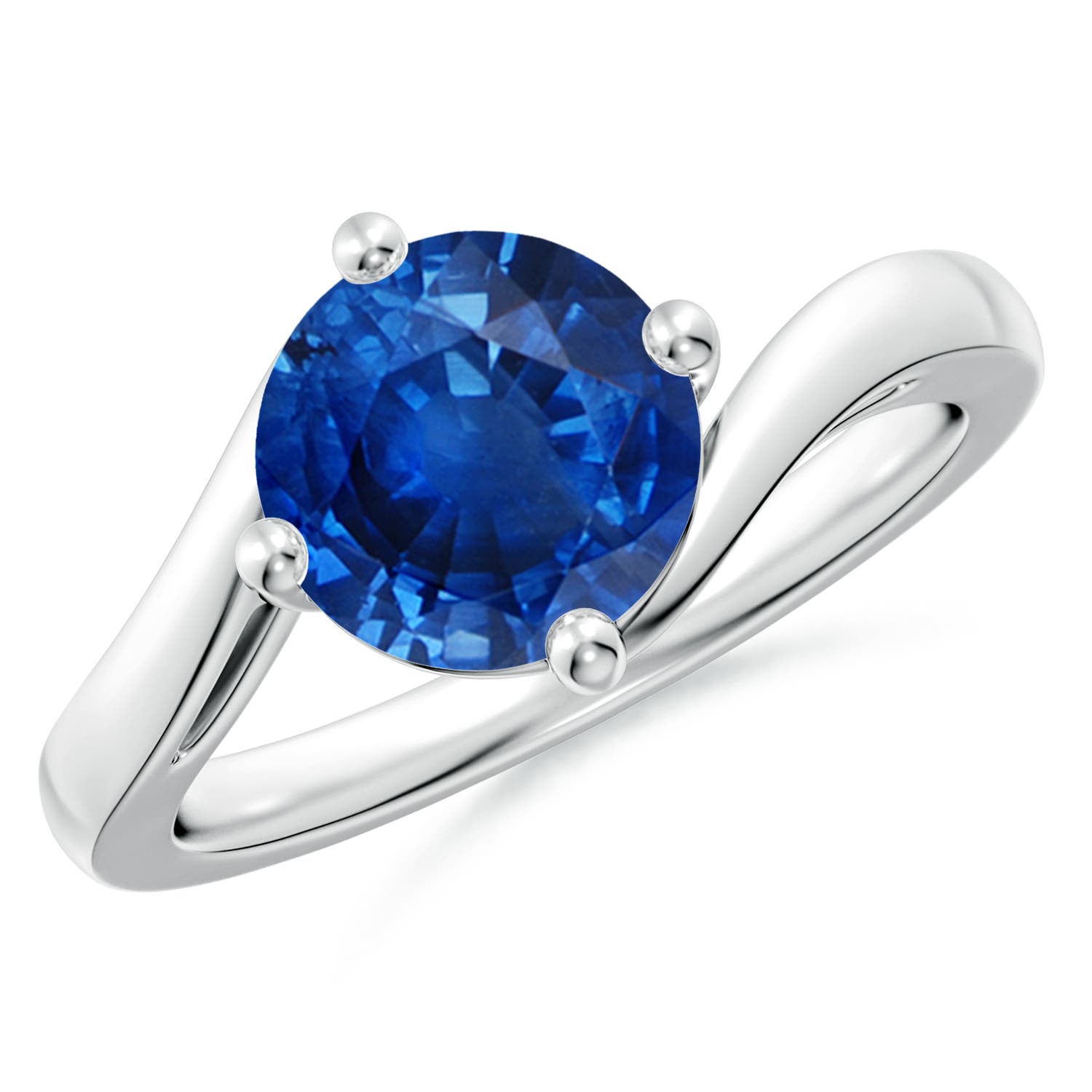 8mm AAA Classic Round Sapphire Solitaire Bypass Ring in White Gold