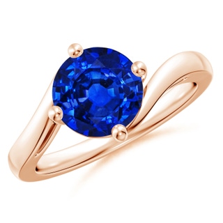 8mm AAAA Classic Round Sapphire Solitaire Bypass Ring in 18K Rose Gold