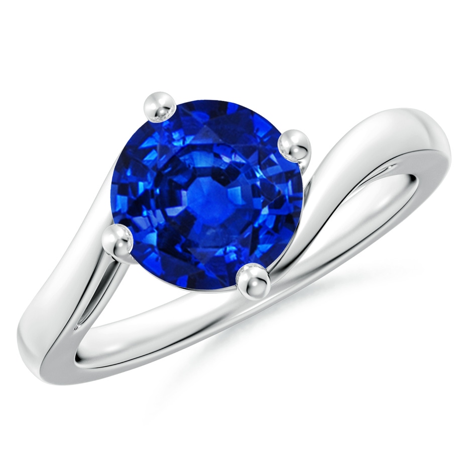 8mm AAAA Classic Round Sapphire Solitaire Bypass Ring in P950 Platinum 
