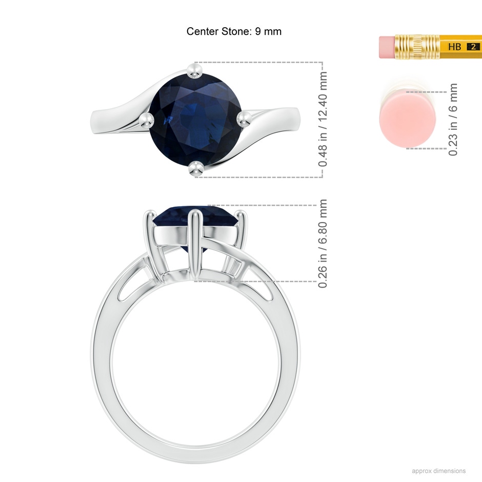 9mm A Classic Round Sapphire Solitaire Bypass Ring in White Gold ruler