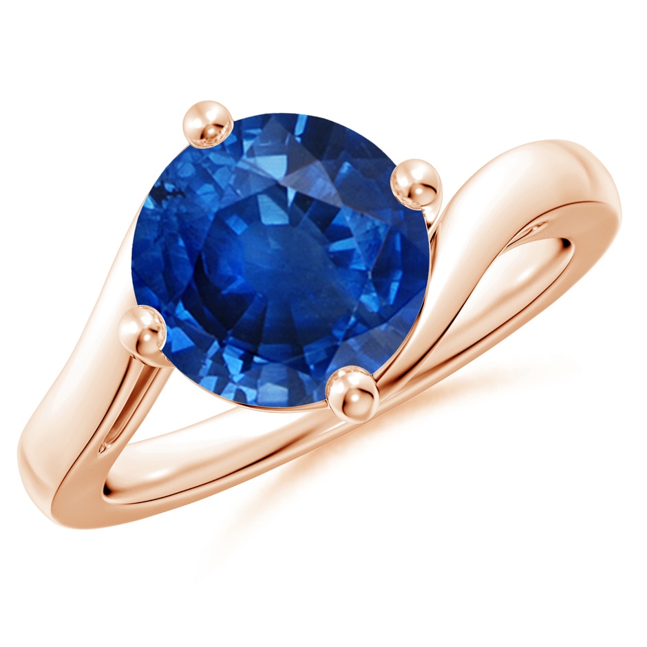 9mm AAA Classic Round Sapphire Solitaire Bypass Ring in 18K Rose Gold 