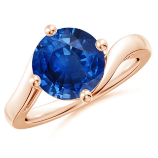 9mm AAA Classic Round Sapphire Solitaire Bypass Ring in 9K Rose Gold