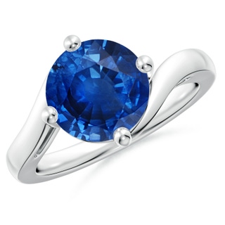 9mm AAA Classic Round Sapphire Solitaire Bypass Ring in P950 Platinum