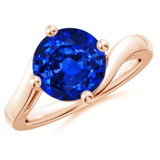 9mm AAAA Classic Round Sapphire Solitaire Bypass Ring in Rose Gold