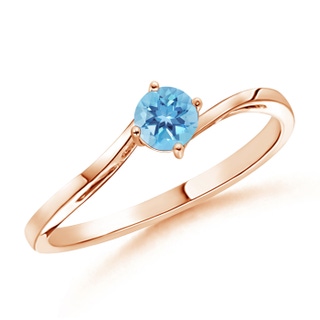 4mm A Classic Round Swiss Blue Topaz Solitaire Bypass Ring in 9K Rose Gold