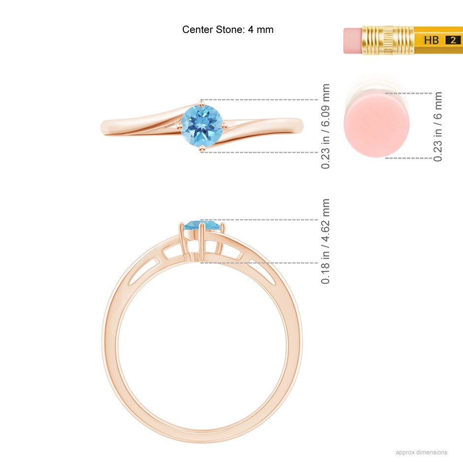 4mm A Classic Round Swiss Blue Topaz Solitaire Bypass Ring in Rose Gold ruler