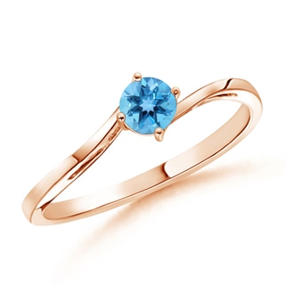 4mm AA Classic Round Swiss Blue Topaz Solitaire Bypass Ring in 10K Rose Gold