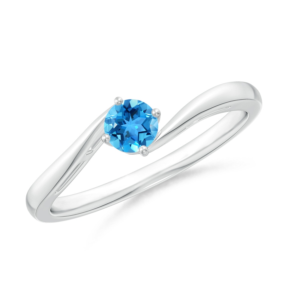4mm AAA Classic Round Swiss Blue Topaz Solitaire Bypass Ring in White Gold 