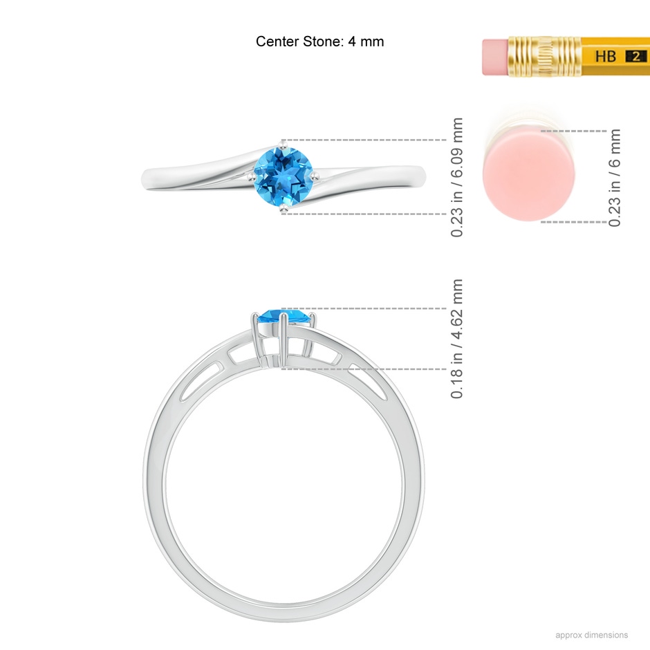 4mm AAA Classic Round Swiss Blue Topaz Solitaire Bypass Ring in White Gold ruler