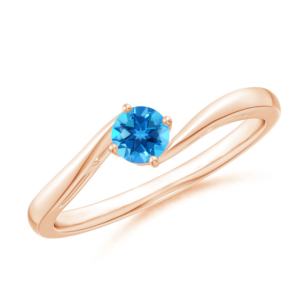 4mm AAAA Classic Round Swiss Blue Topaz Solitaire Bypass Ring in Rose Gold