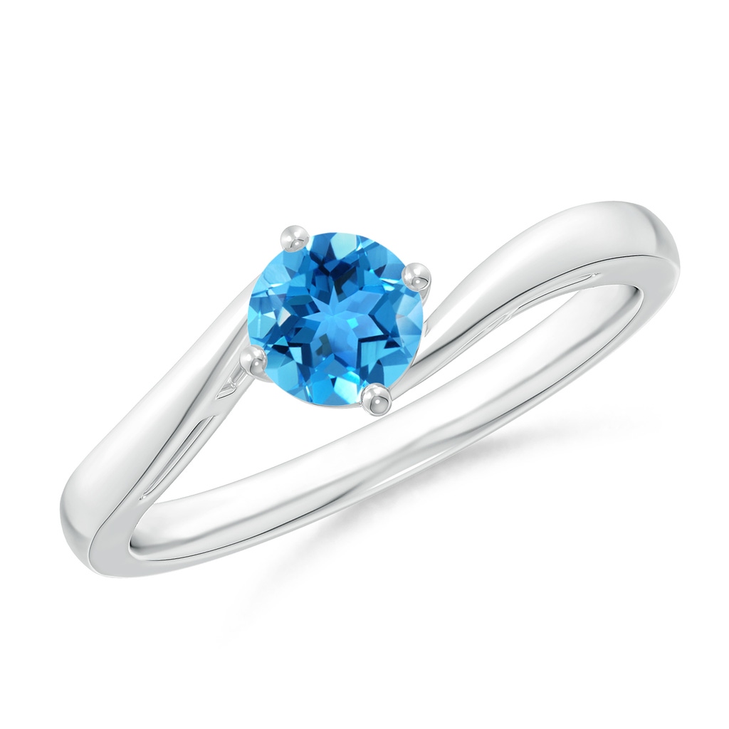 5mm AAA Classic Round Swiss Blue Topaz Solitaire Bypass Ring in White Gold