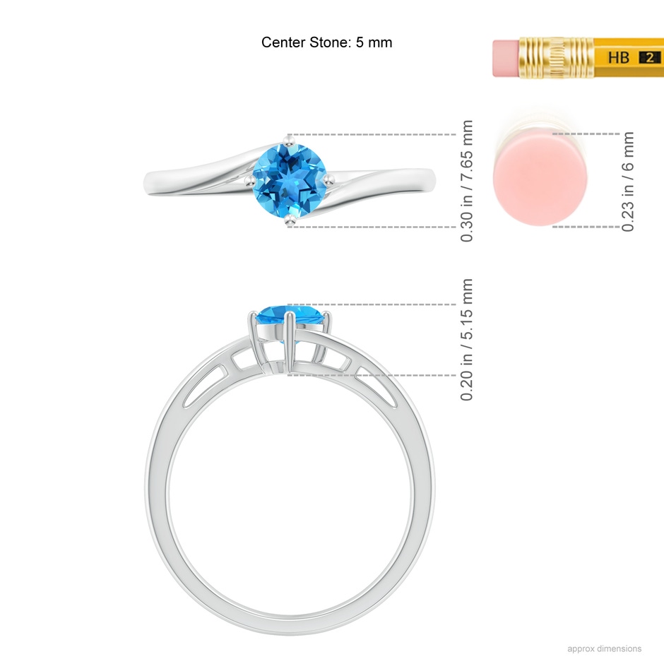 5mm AAA Classic Round Swiss Blue Topaz Solitaire Bypass Ring in White Gold ruler