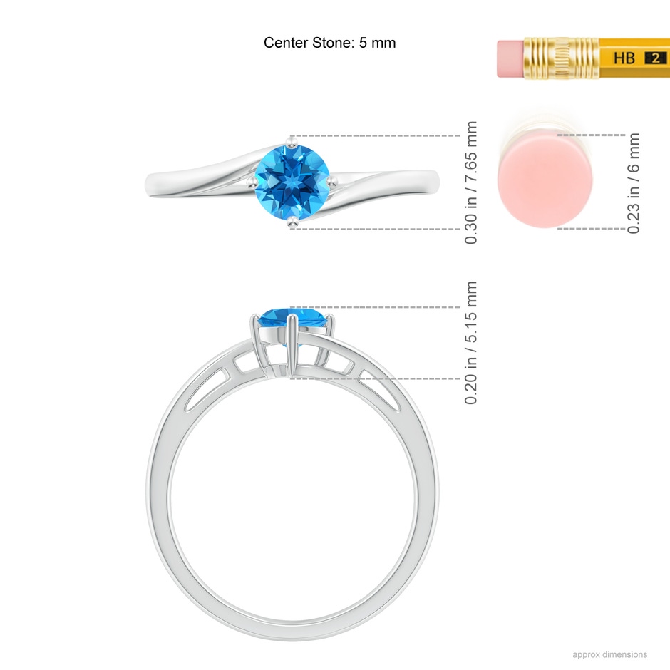 5mm AAAA Classic Round Swiss Blue Topaz Solitaire Bypass Ring in P950 Platinum ruler