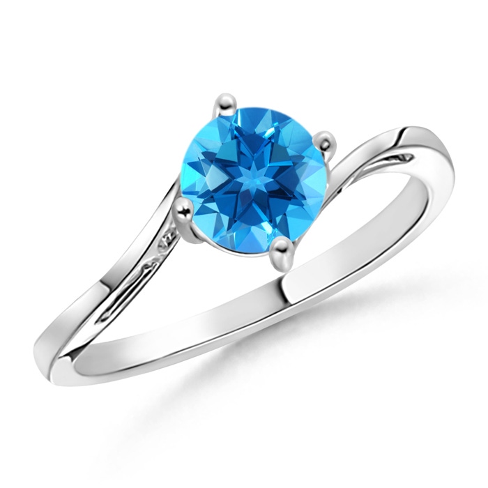 6mm AAAA Classic Round Swiss Blue Topaz Solitaire Bypass Ring in 10K White Gold