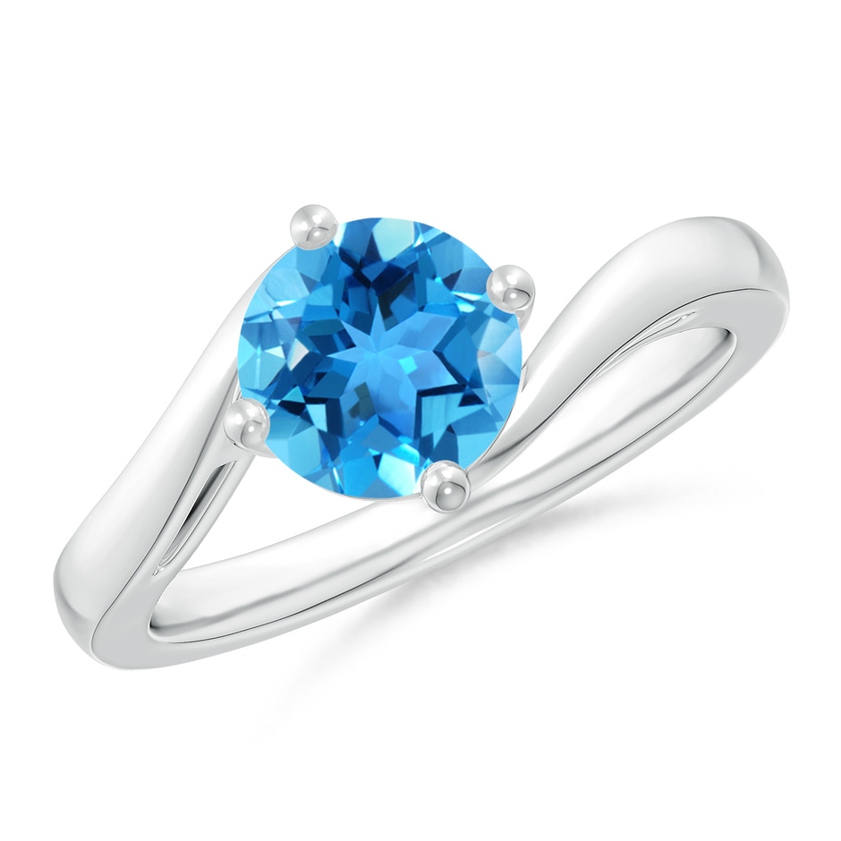7mm AAA Classic Round Swiss Blue Topaz Solitaire Bypass Ring in White Gold 