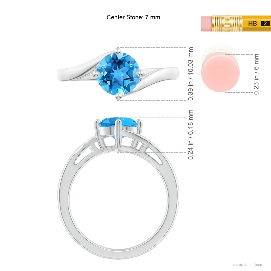 7mm AAA Classic Round Swiss Blue Topaz Solitaire Bypass Ring in White Gold ruler