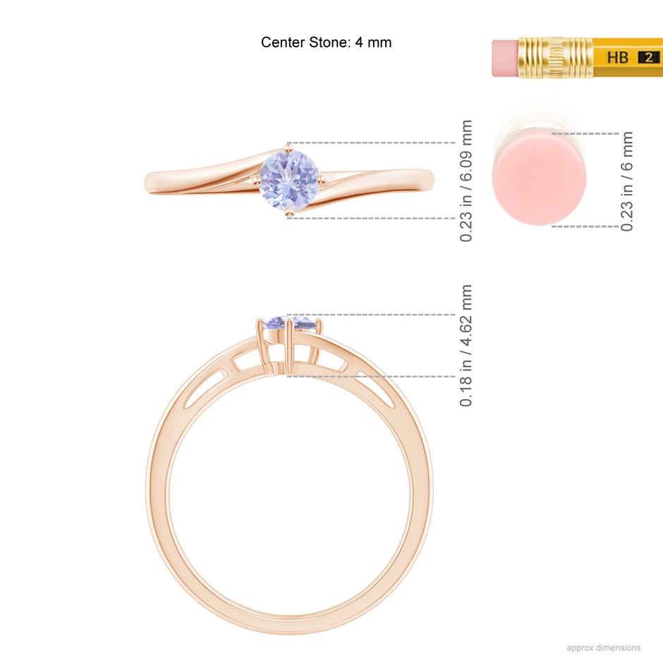 4mm A Classic Round Tanzanite Solitaire Bypass Ring in Rose Gold ruler