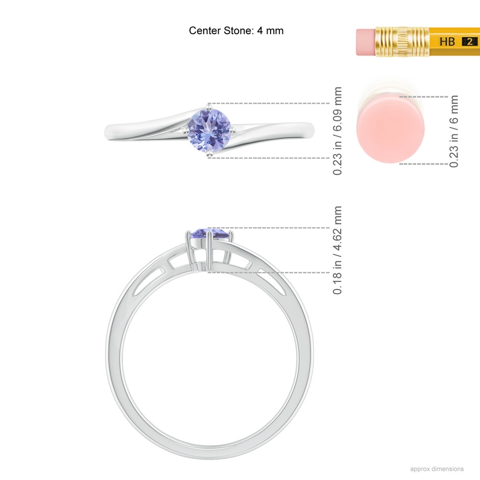 4mm AA Classic Round Tanzanite Solitaire Bypass Ring in White Gold ruler