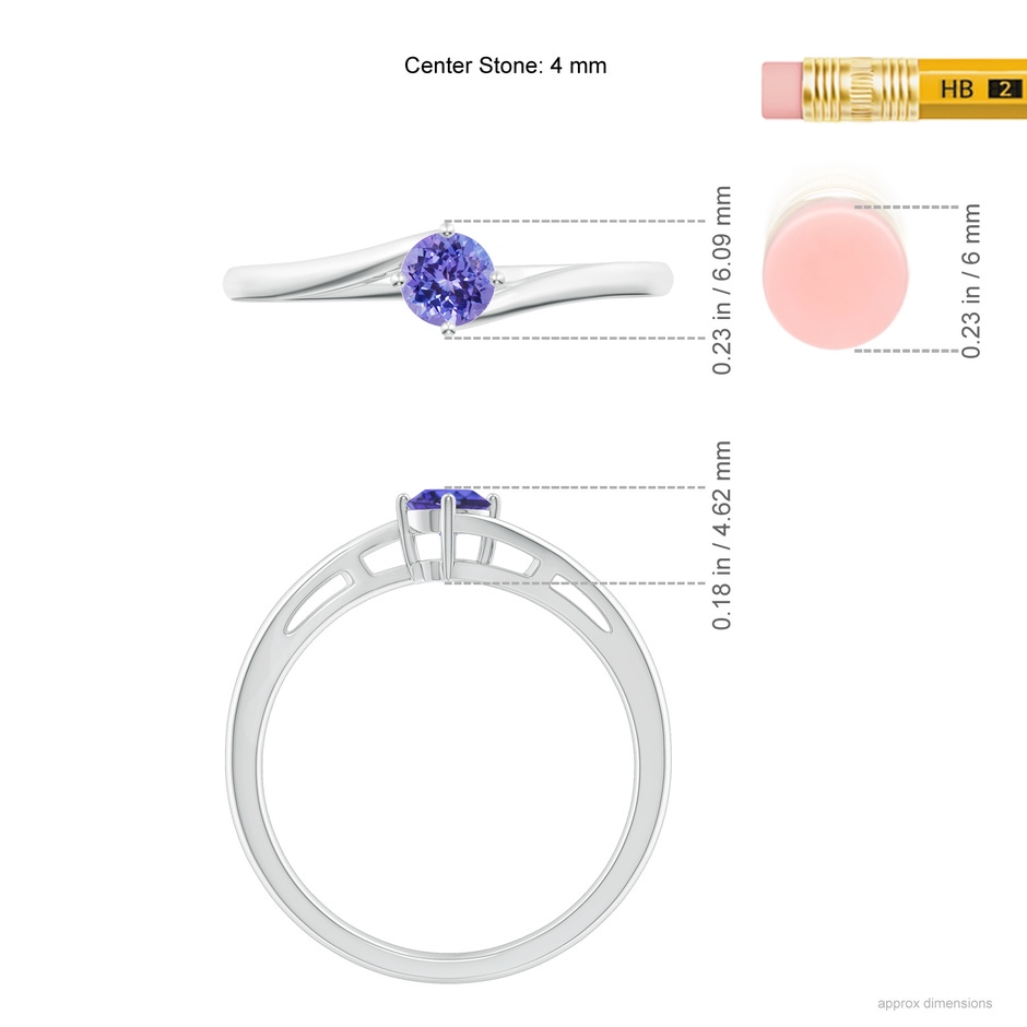 4mm AAA Classic Round Tanzanite Solitaire Bypass Ring in White Gold ruler