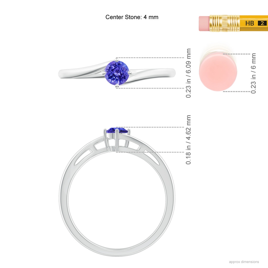 4mm AAAA Classic Round Tanzanite Solitaire Bypass Ring in P950 Platinum Ruler