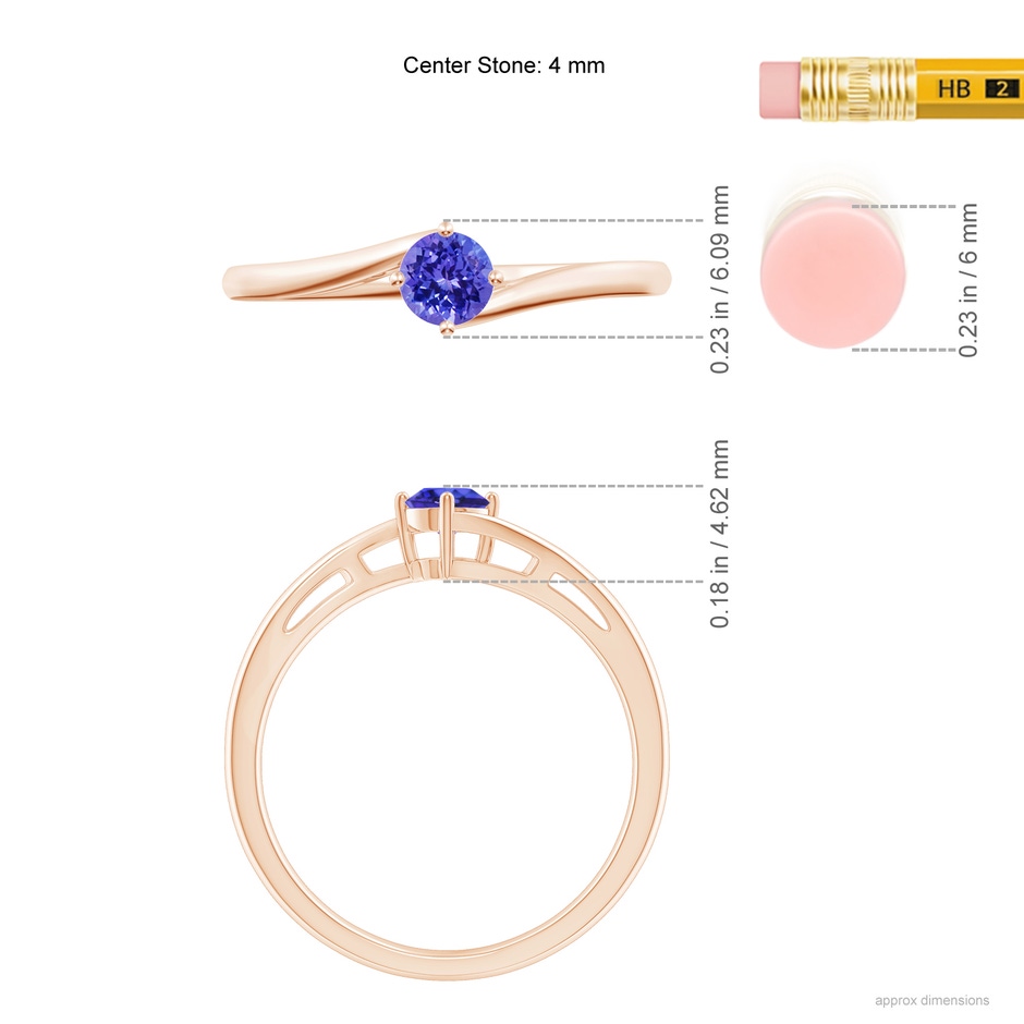 4mm AAAA Classic Round Tanzanite Solitaire Bypass Ring in Rose Gold ruler