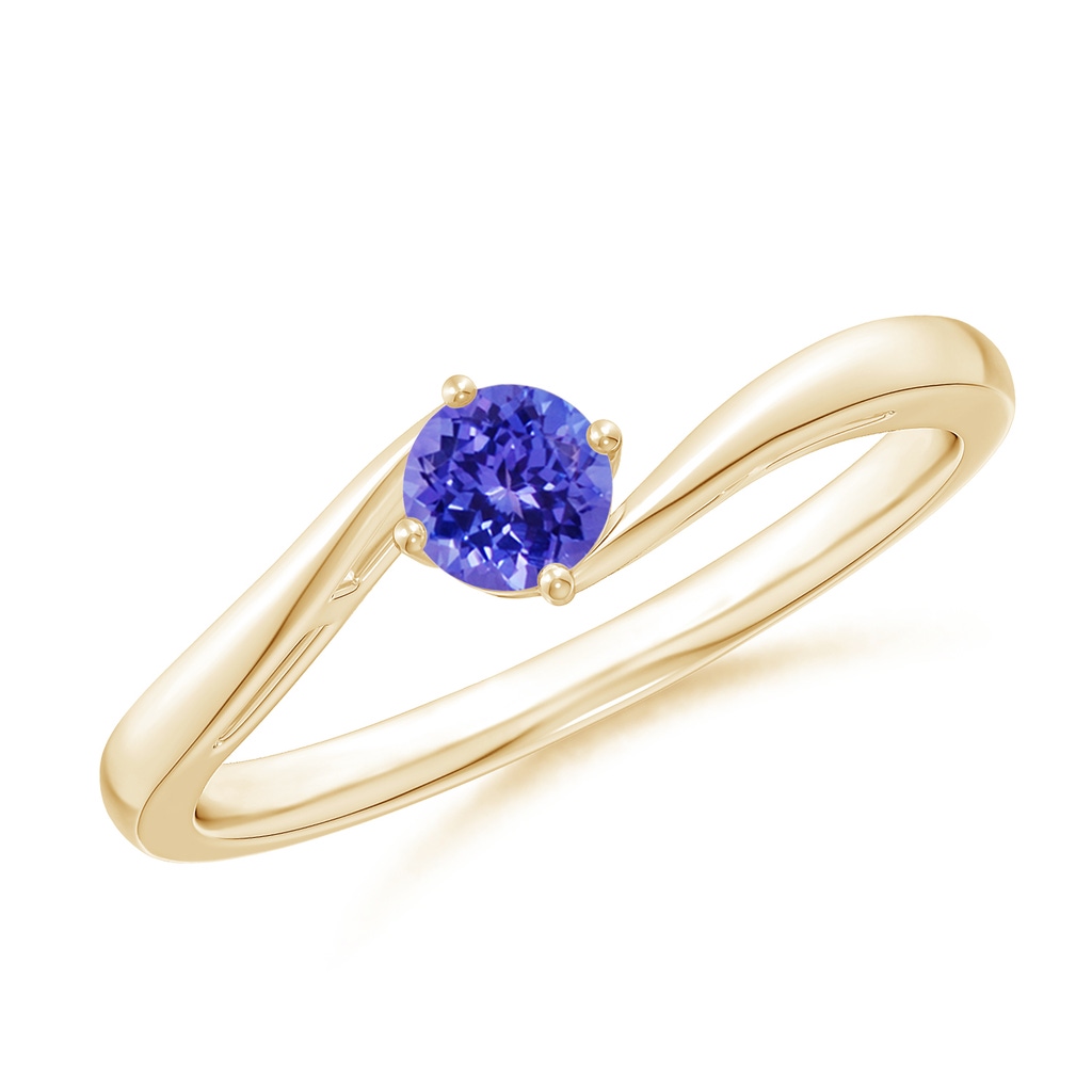 4mm AAAA Classic Round Tanzanite Solitaire Bypass Ring in Yellow Gold