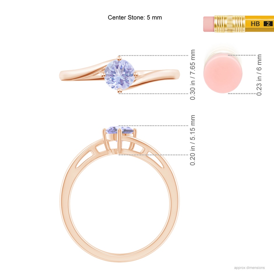 5mm A Classic Round Tanzanite Solitaire Bypass Ring in Rose Gold ruler