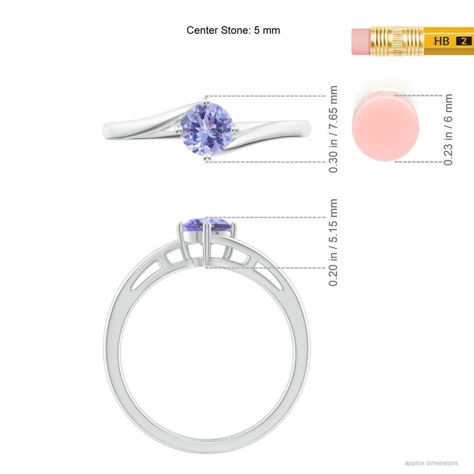 5mm AA Classic Round Tanzanite Solitaire Bypass Ring in White Gold ruler