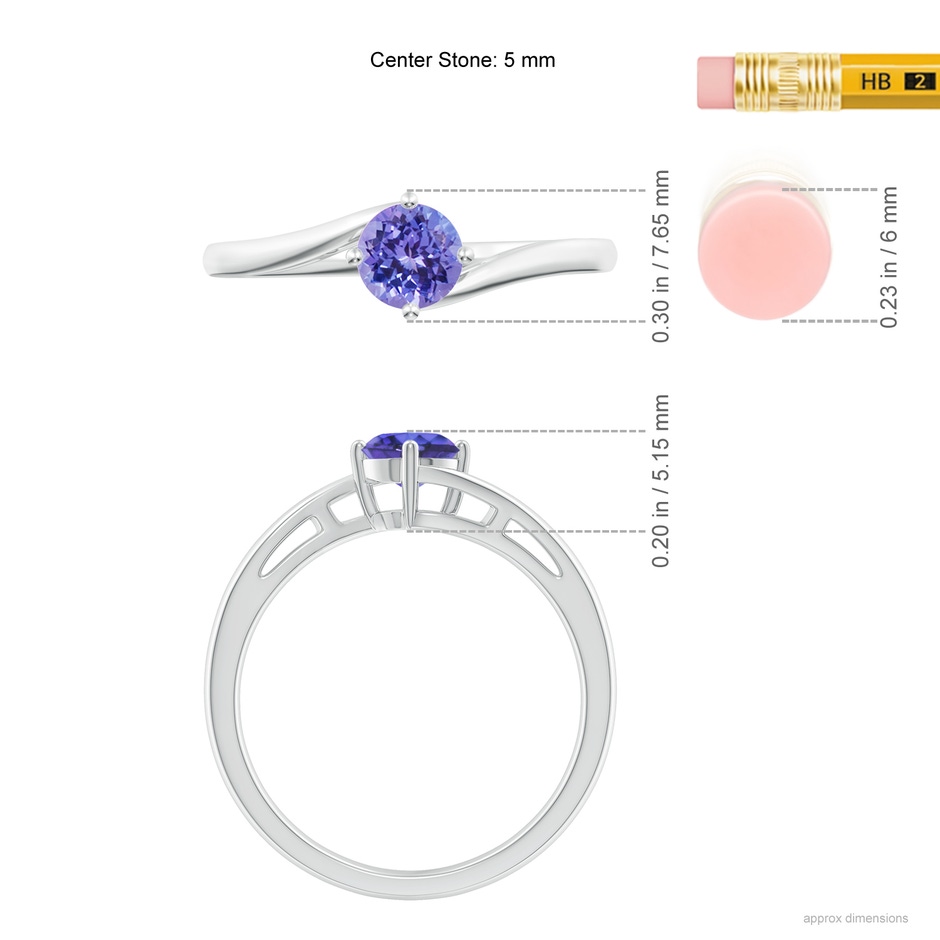 5mm AAA Classic Round Tanzanite Solitaire Bypass Ring in White Gold ruler