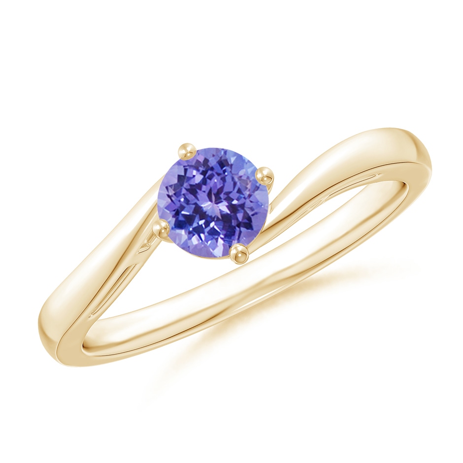 5mm AAA Classic Round Tanzanite Solitaire Bypass Ring in Yellow Gold 