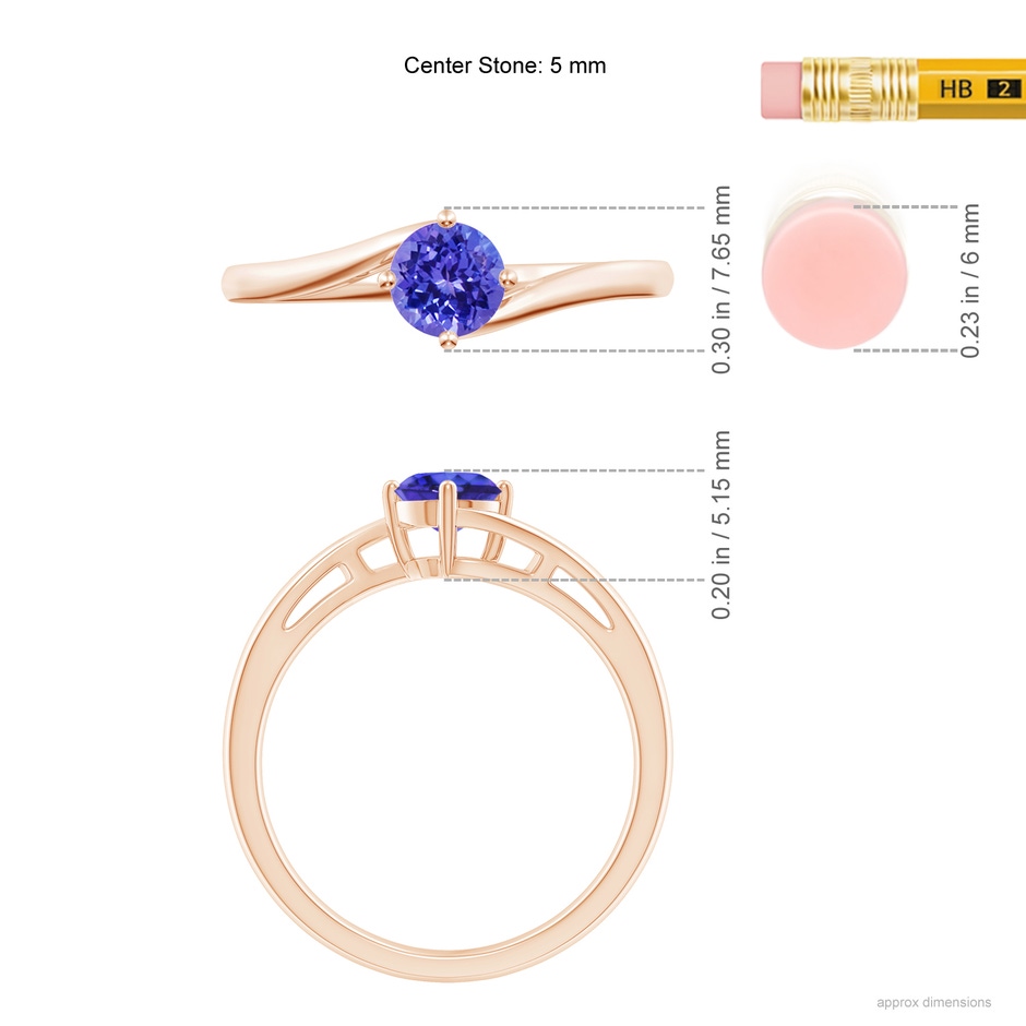 5mm AAAA Classic Round Tanzanite Solitaire Bypass Ring in Rose Gold ruler