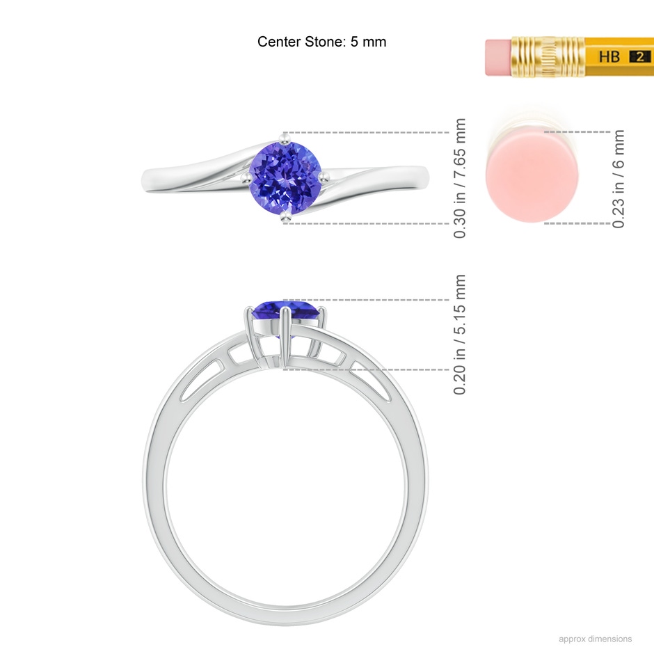 5mm AAAA Classic Round Tanzanite Solitaire Bypass Ring in White Gold ruler