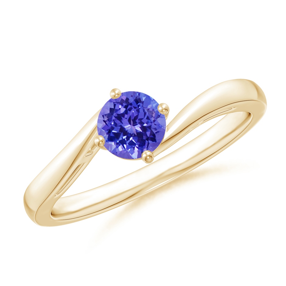 5mm AAAA Classic Round Tanzanite Solitaire Bypass Ring in Yellow Gold 