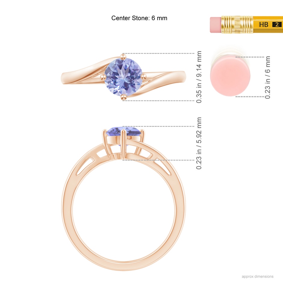 6mm A Classic Round Tanzanite Solitaire Bypass Ring in Rose Gold ruler