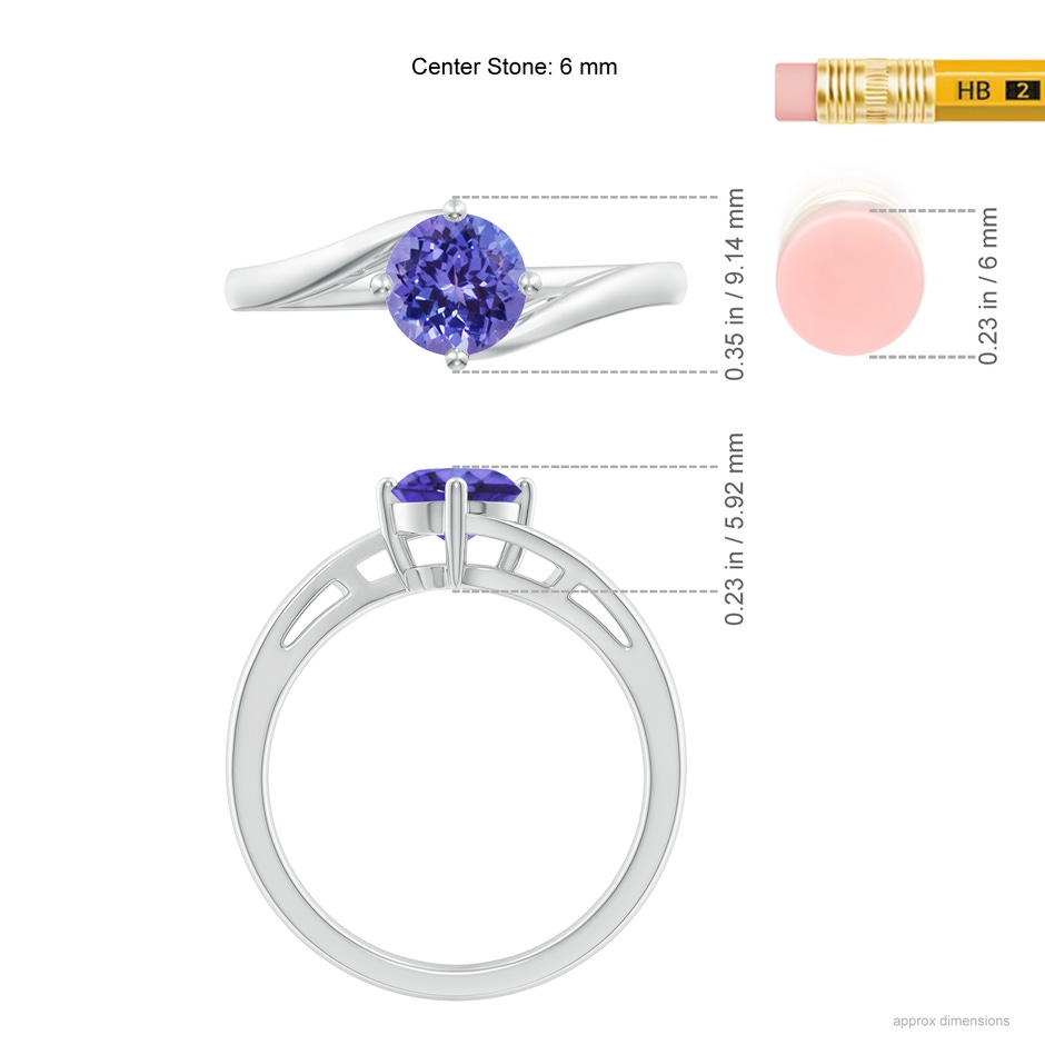 6mm AA Classic Round Tanzanite Solitaire Bypass Ring in White Gold ruler