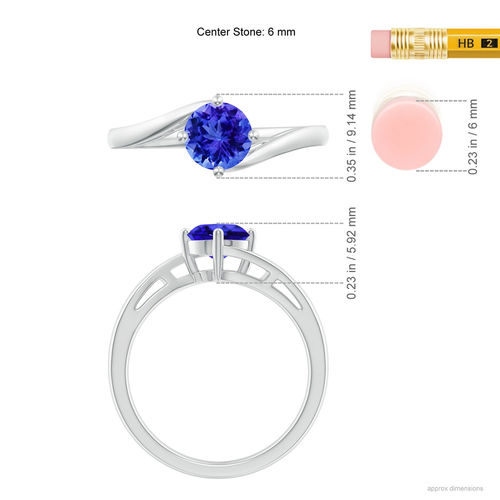 6mm AAA Classic Round Tanzanite Solitaire Bypass Ring in White Gold Ruler