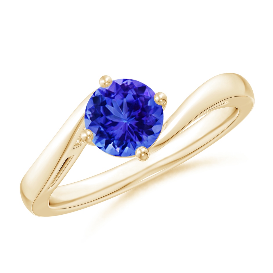 6mm AAA Classic Round Tanzanite Solitaire Bypass Ring in Yellow Gold 