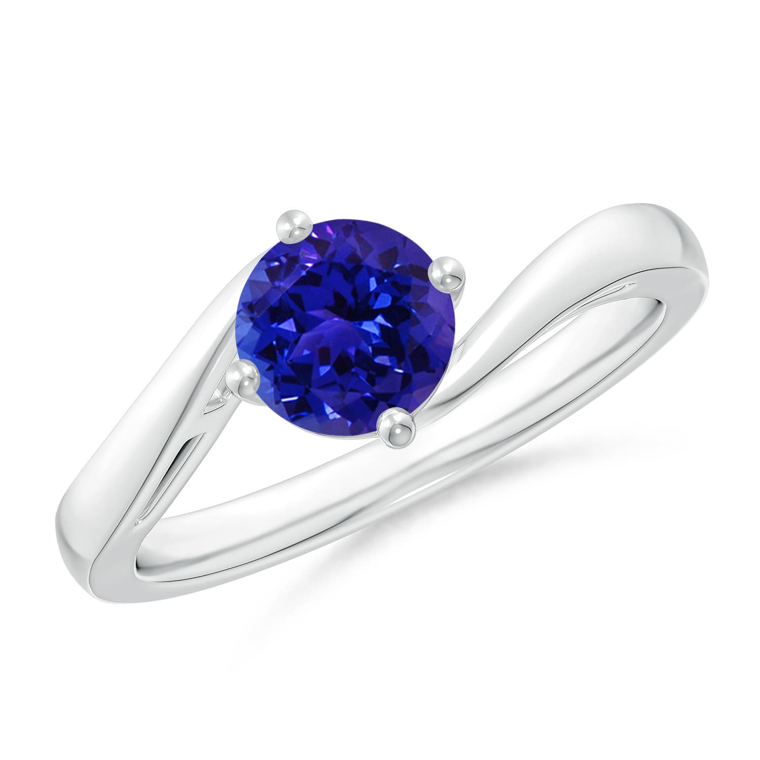 6mm AAAA Classic Round Tanzanite Solitaire Bypass Ring in 18K White Gold