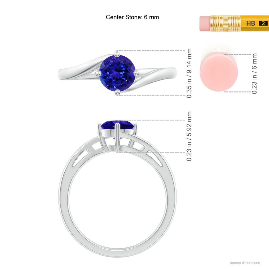 6mm AAAA Classic Round Tanzanite Solitaire Bypass Ring in White Gold ruler