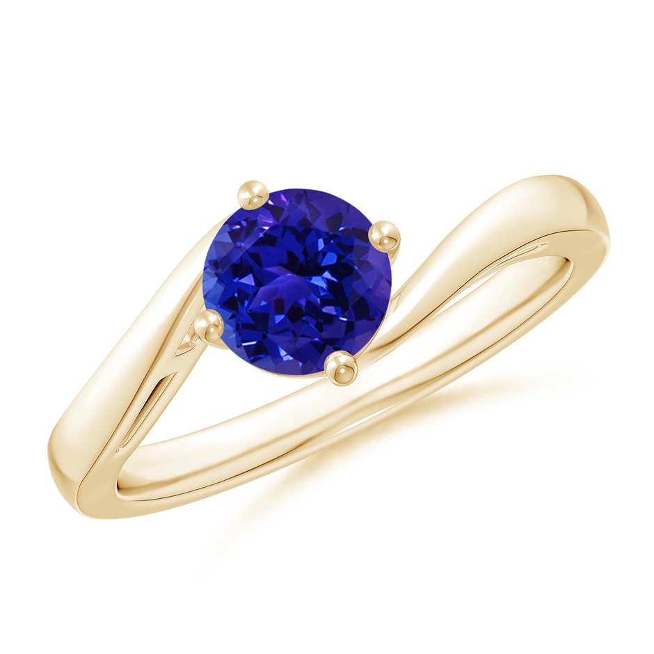 6mm AAAA Classic Round Tanzanite Solitaire Bypass Ring in Yellow Gold 