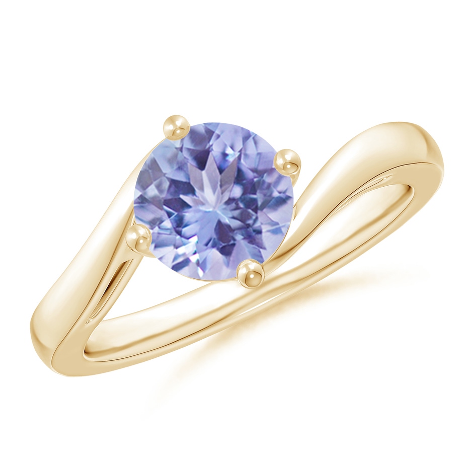 7mm A Classic Round Tanzanite Solitaire Bypass Ring in 10K Yellow Gold 