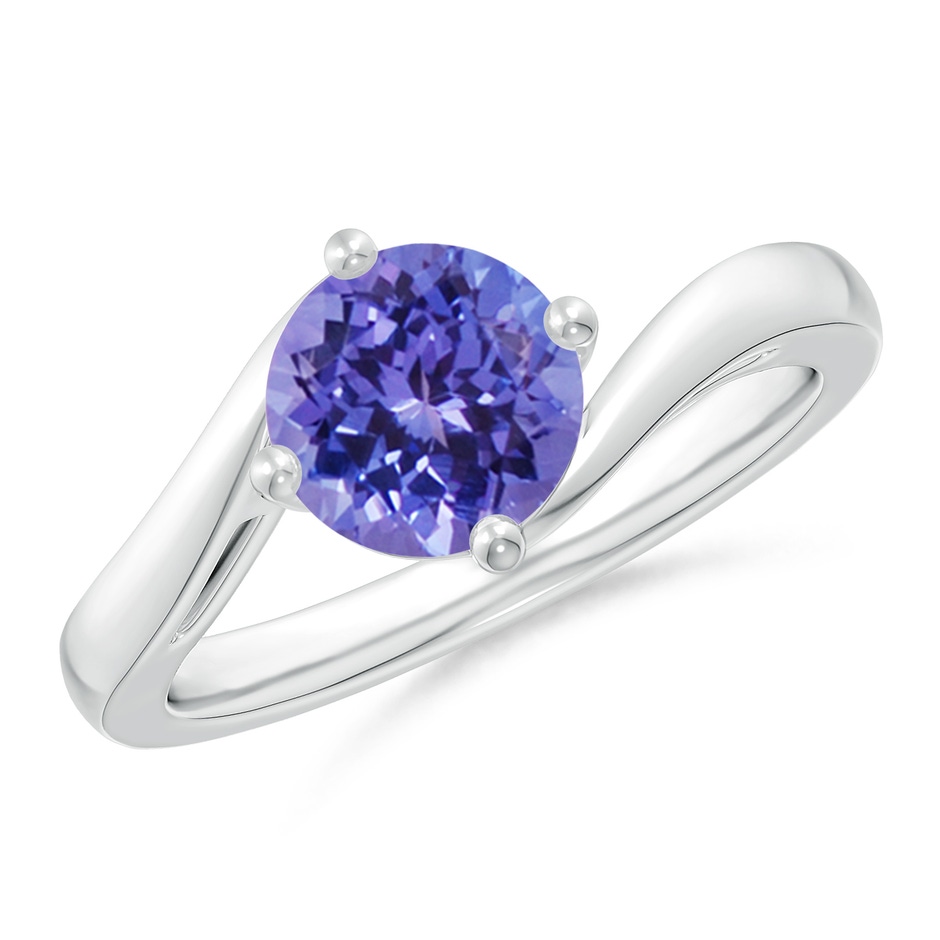 7mm AA Classic Round Tanzanite Solitaire Bypass Ring in 18K White Gold 