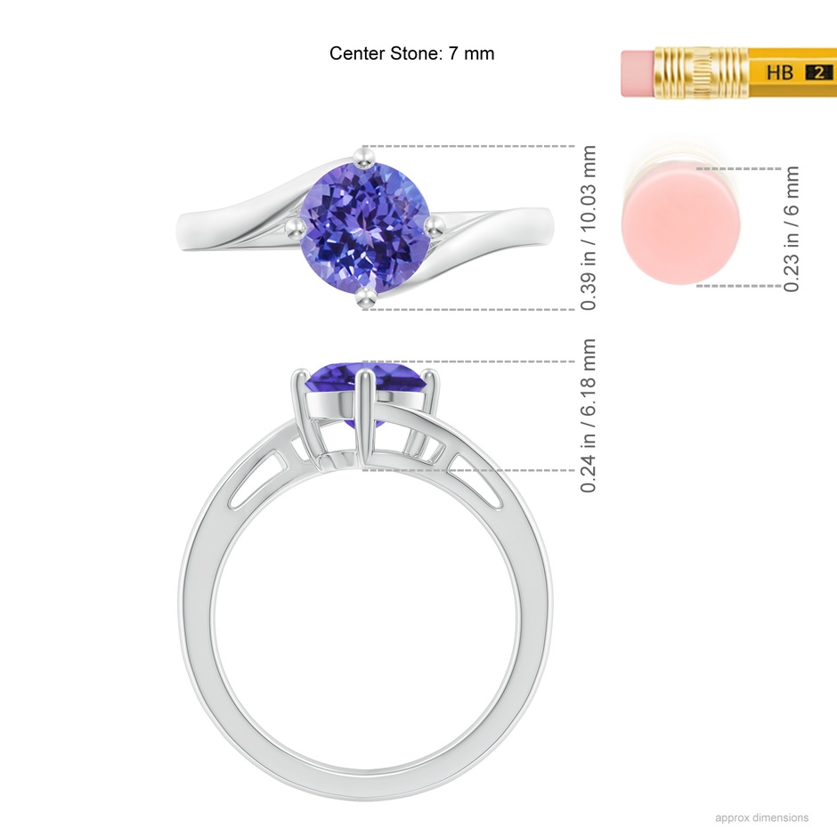 7mm AA Classic Round Tanzanite Solitaire Bypass Ring in 18K White Gold ruler