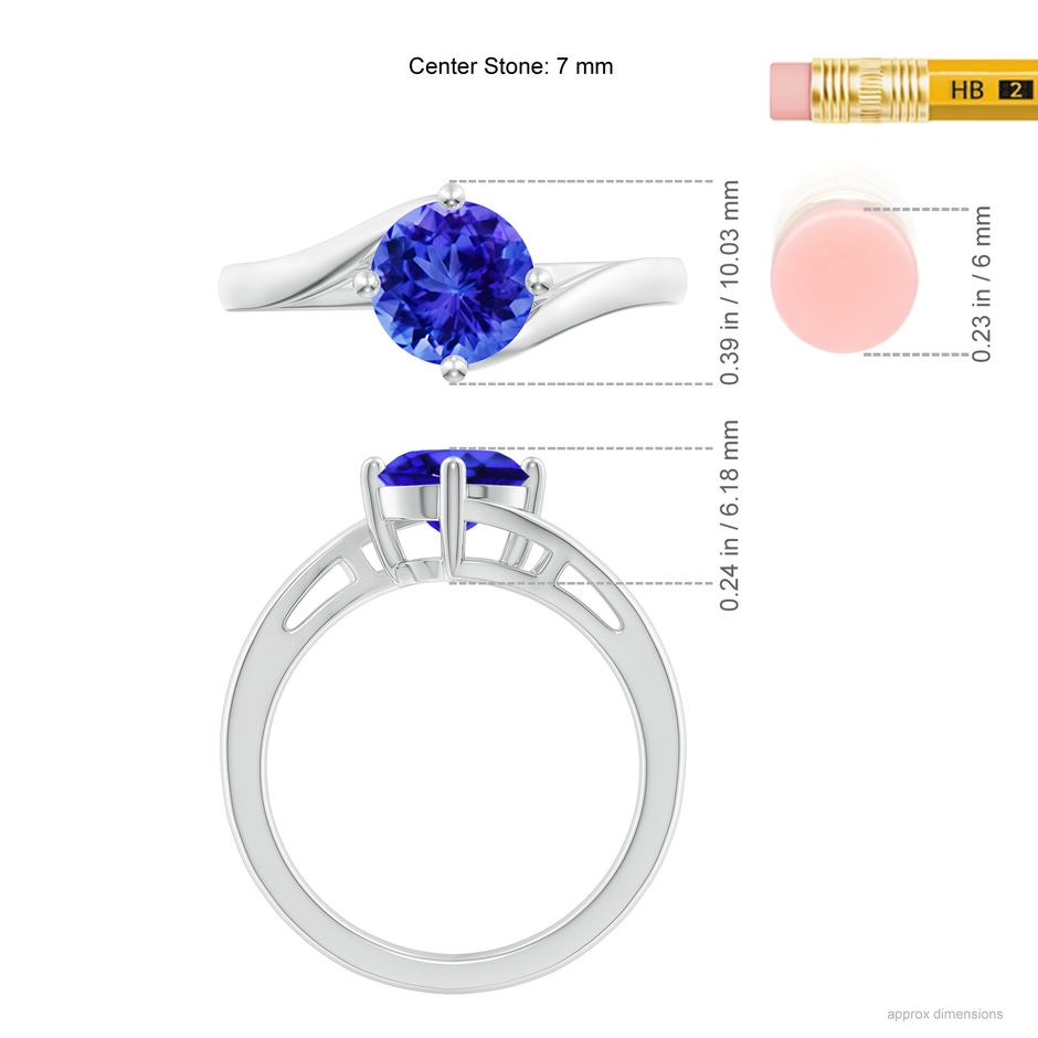 7mm AAA Classic Round Tanzanite Solitaire Bypass Ring in 18K White Gold ruler